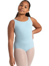 High-neck tank leotard for girls, featuring a sleek and comfortable design - light blue