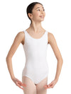 High-neck tank leotard for girls, featuring a sleek and comfortable design - white