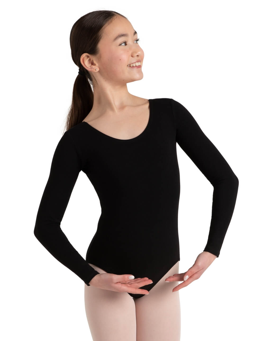 Long Sleeve Leotard for Girls: Comfortable and versatile leotard with long sleeves - black