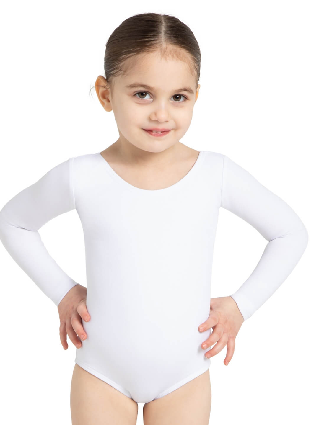 Long Sleeve Leotard – Girls' classic long-sleeve leotard - white