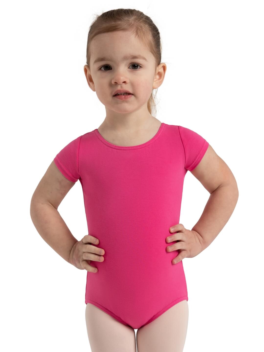 Short Sleeve Leotard for Girls - hot pink