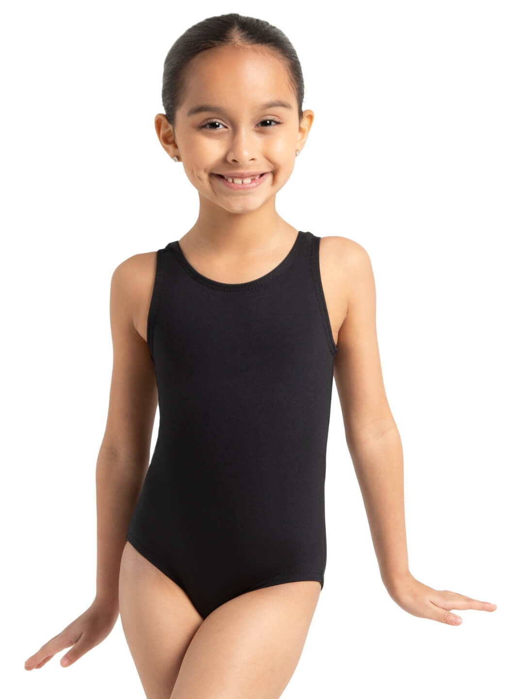 Tank Leotard for girls, a classic and comfortable sleeveless leotard designed for flexibility and ease - black