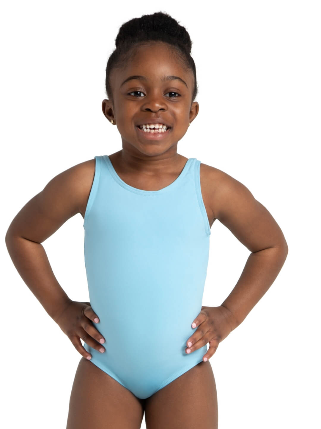 Tank Leotard for girls, a classic and comfortable sleeveless leotard designed for flexibility and ease - light blue