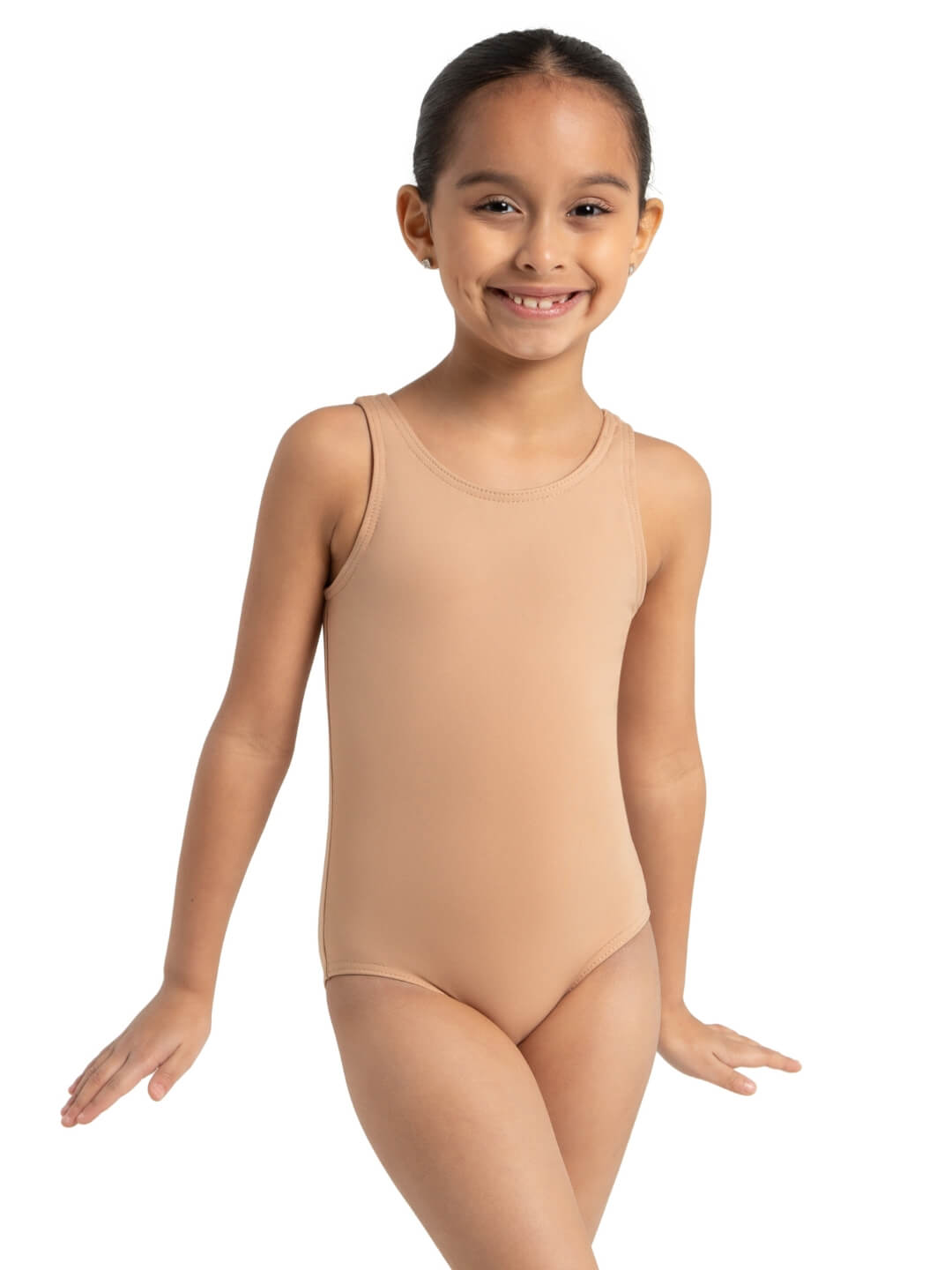 Tank Leotard for girls, a classic and comfortable sleeveless leotard designed for flexibility and ease - tan