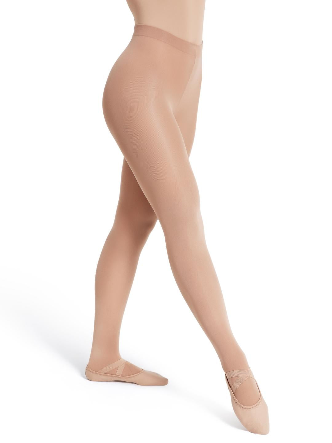 Ultra Soft Self Knit Waistband Transition® Tight, a comfortable and durable dance tight with a soft self-knit waistband - tan