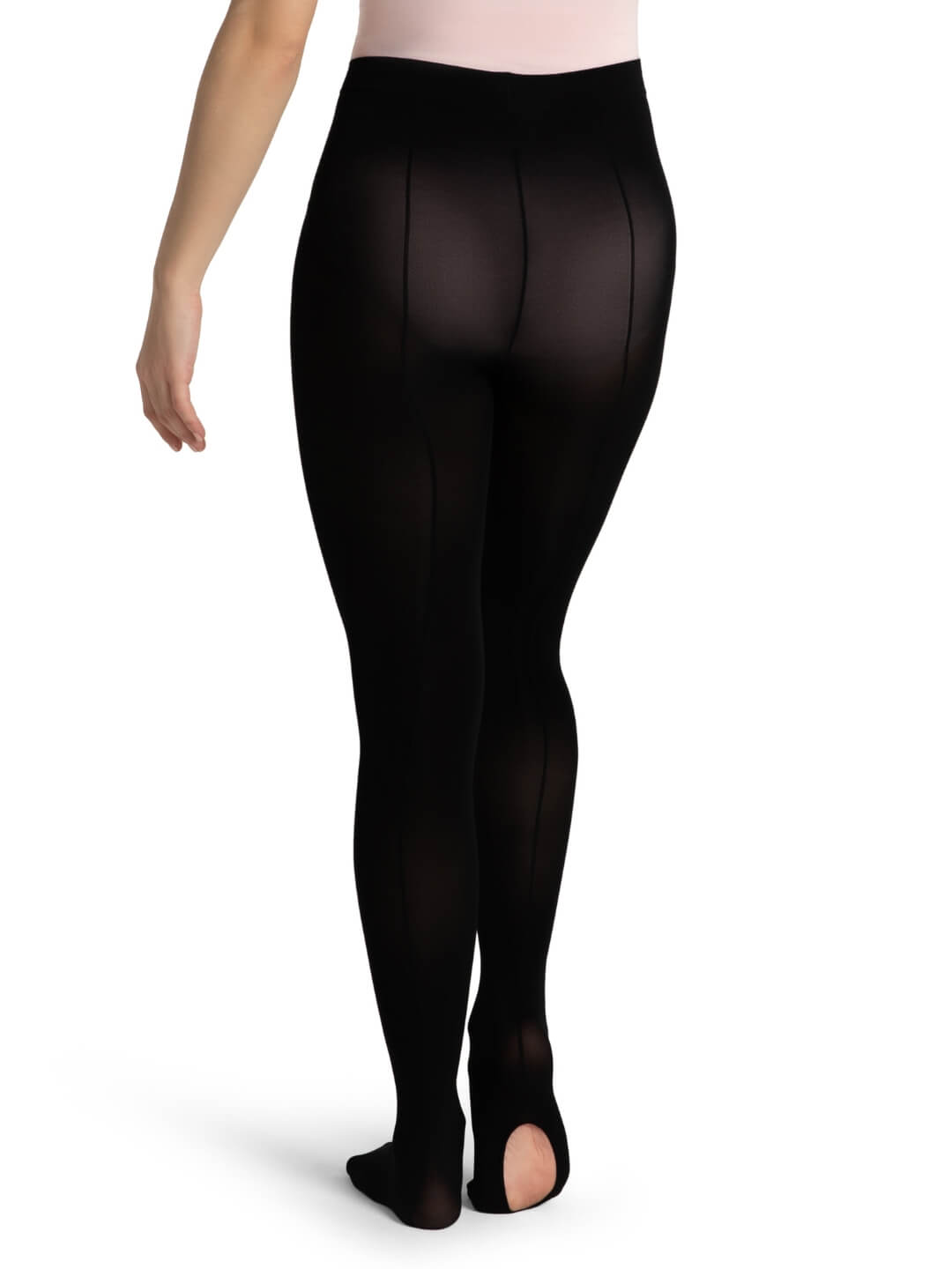 Ultra Soft™ Transition Tight® with Back Seam, a soft and durable dance tight featuring a classic back seam - black