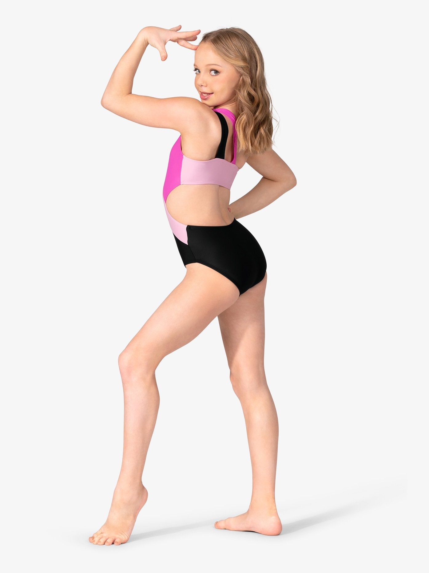 Black and pink Color Block Peek-a-Boo Leotard