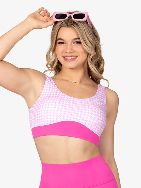 Pink Houndstooth Color Block Bra Top for Women