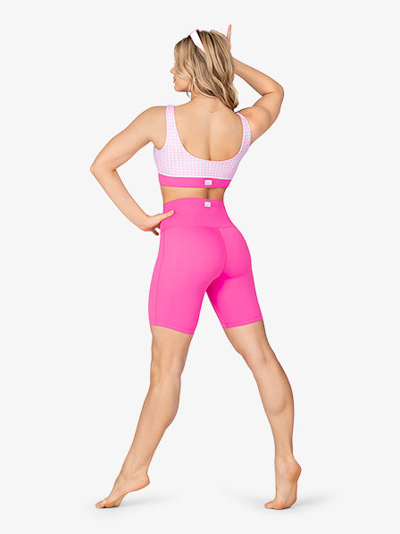 Pink Houndstooth Color Block Bra Top for Women