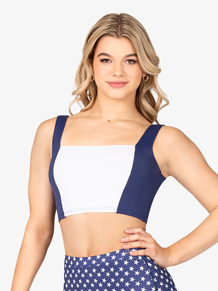 White and Blue Color Block Cropped Tank Top 