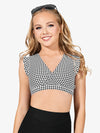 Black and White Ruffle Sleeve Crop Top for Women