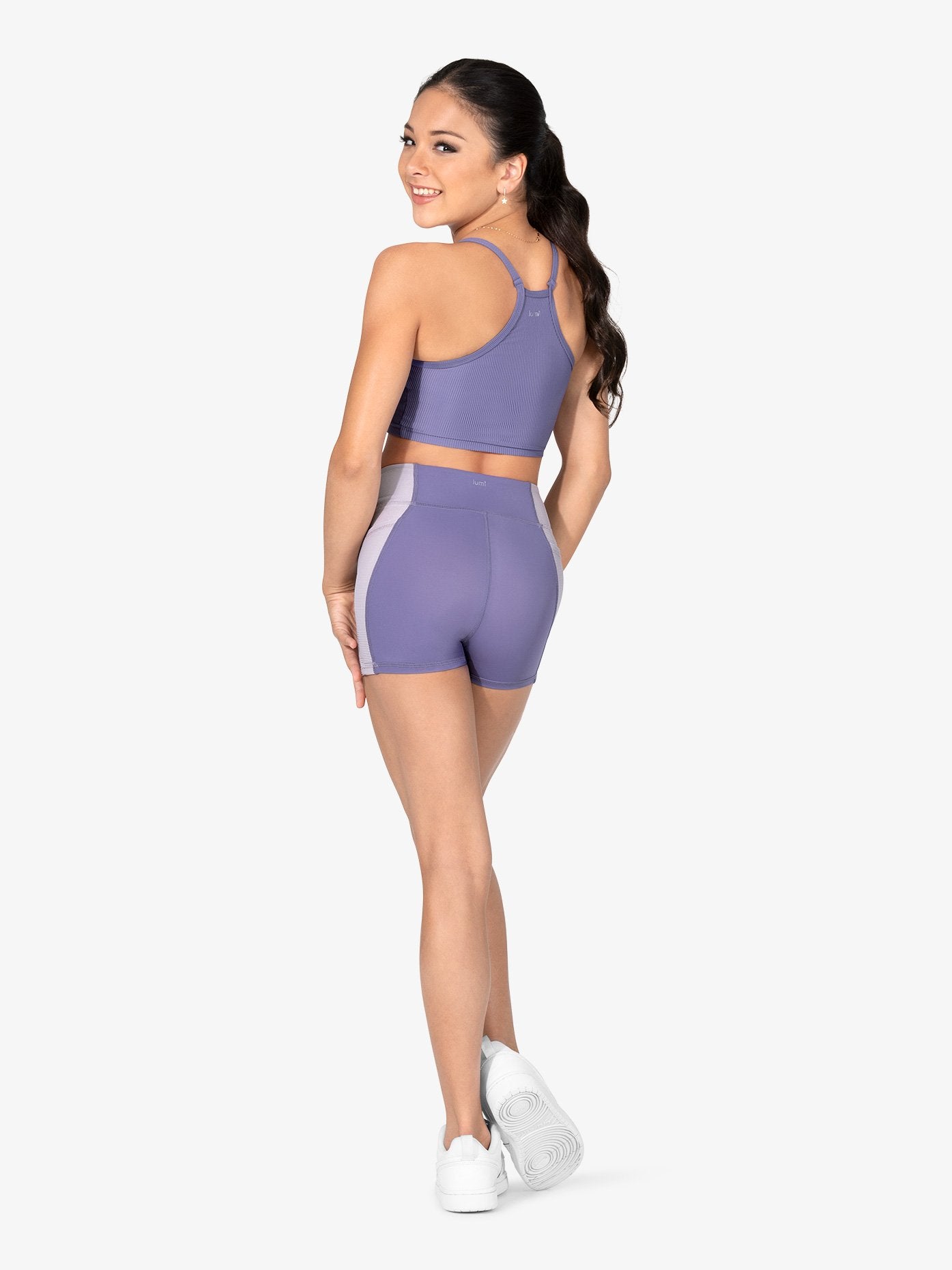 Purple Contrast Bike Shorts with Side Pockets for Women