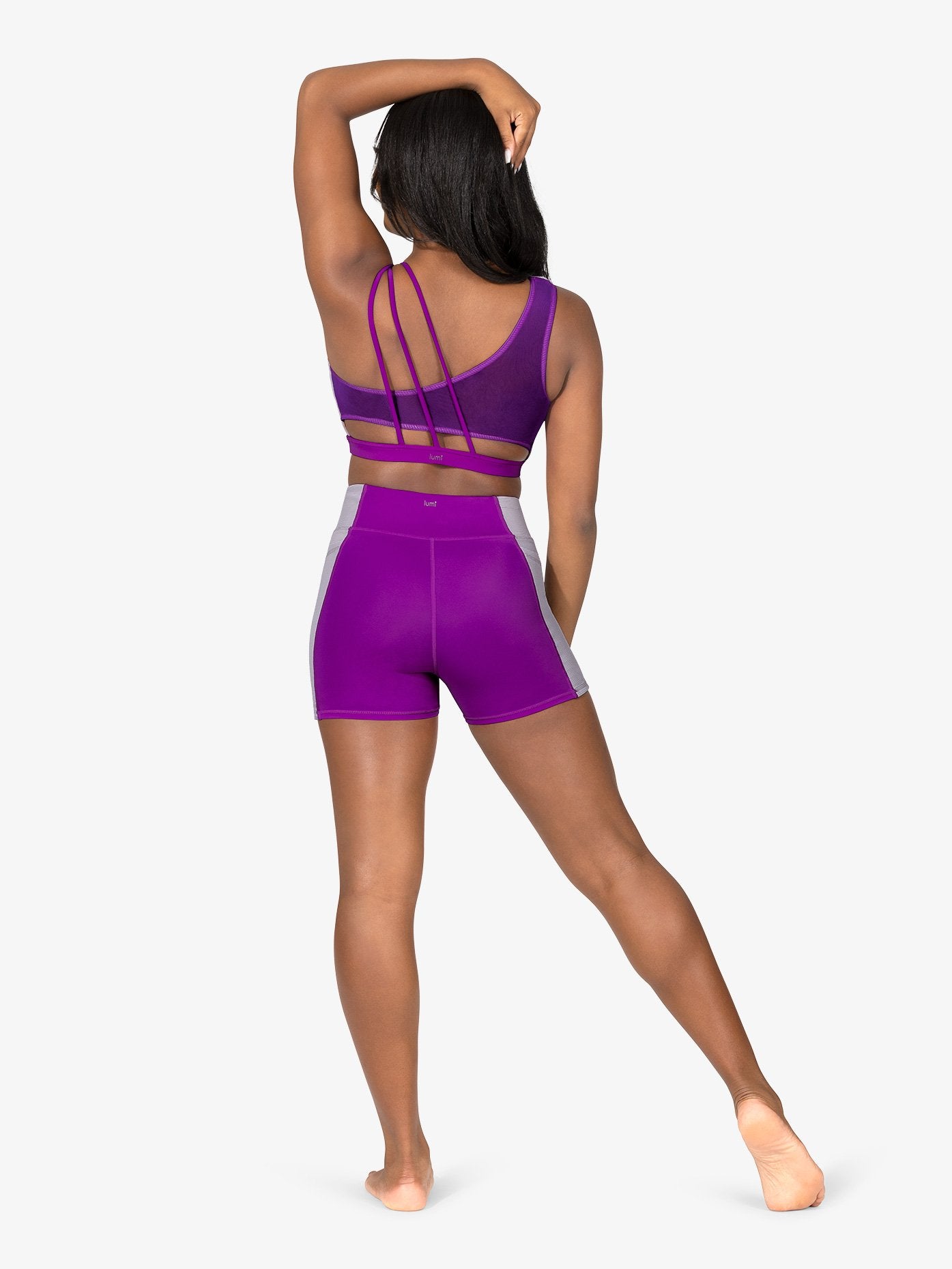 Purple Contrast Bike Shorts with Side Pockets for Women