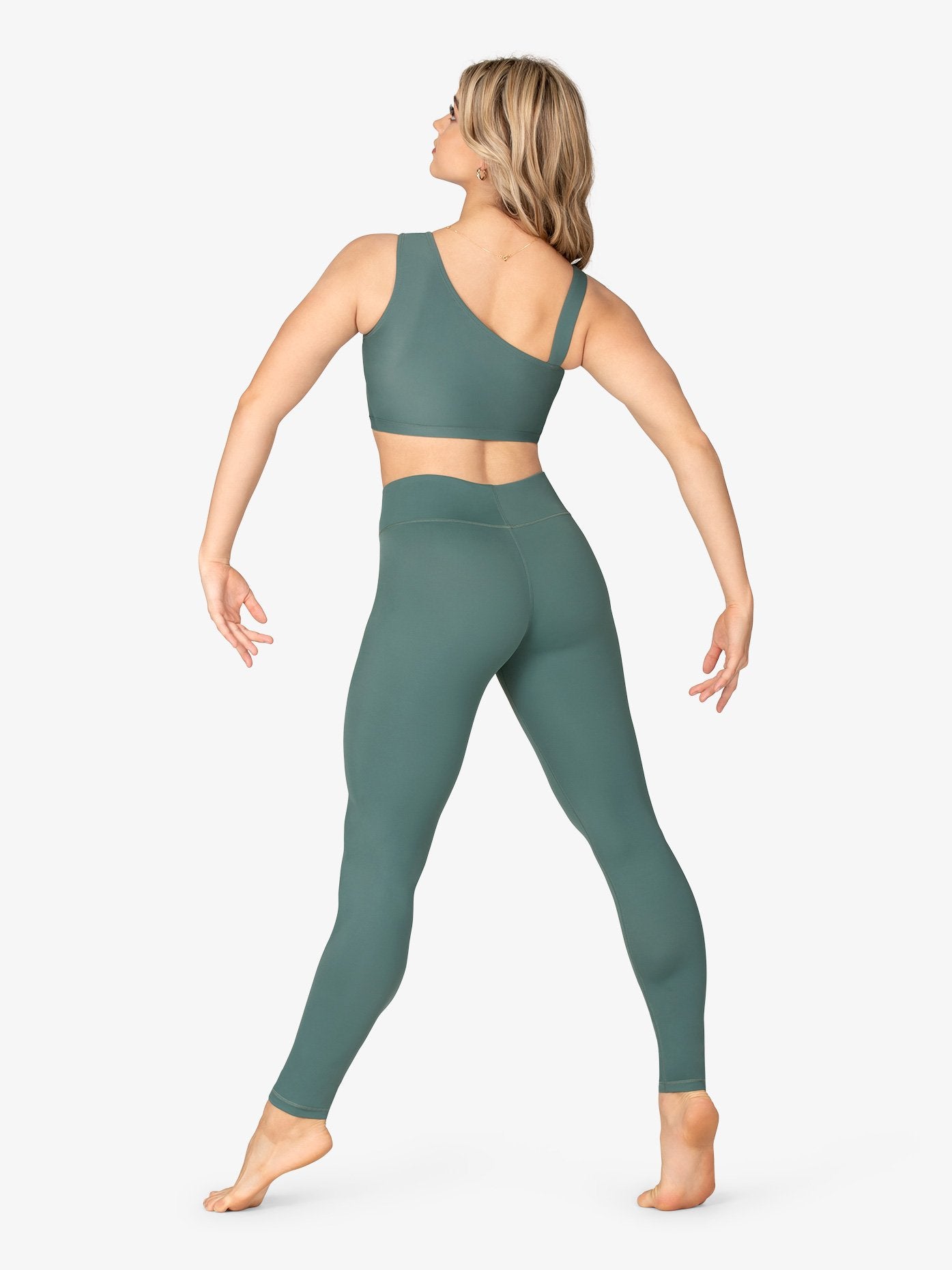 Green Asymmetrical Mesh Inset Top for Women