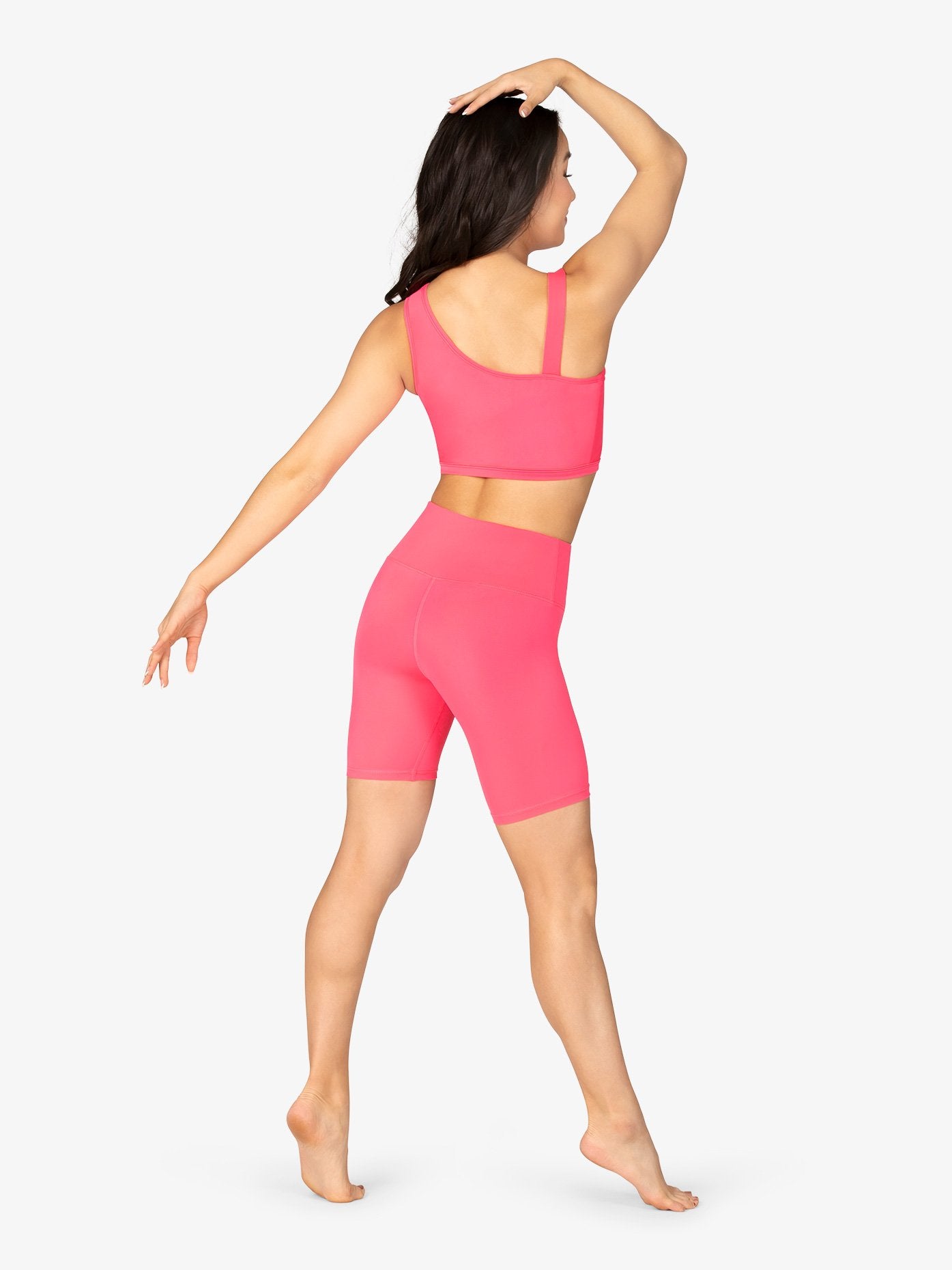 Pink Asymmetrical Mesh Inset Top for Women