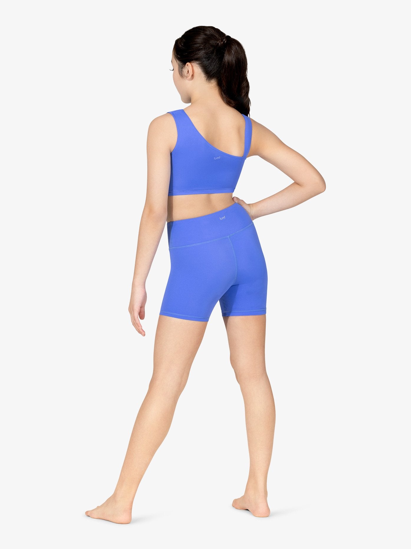 Blue Asymmetrical Mesh Inset Top for Women