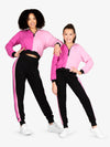 Pink color block zip front crop hoodie