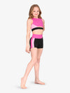 Stylish black and pink color block 5” biker shorts for active wear