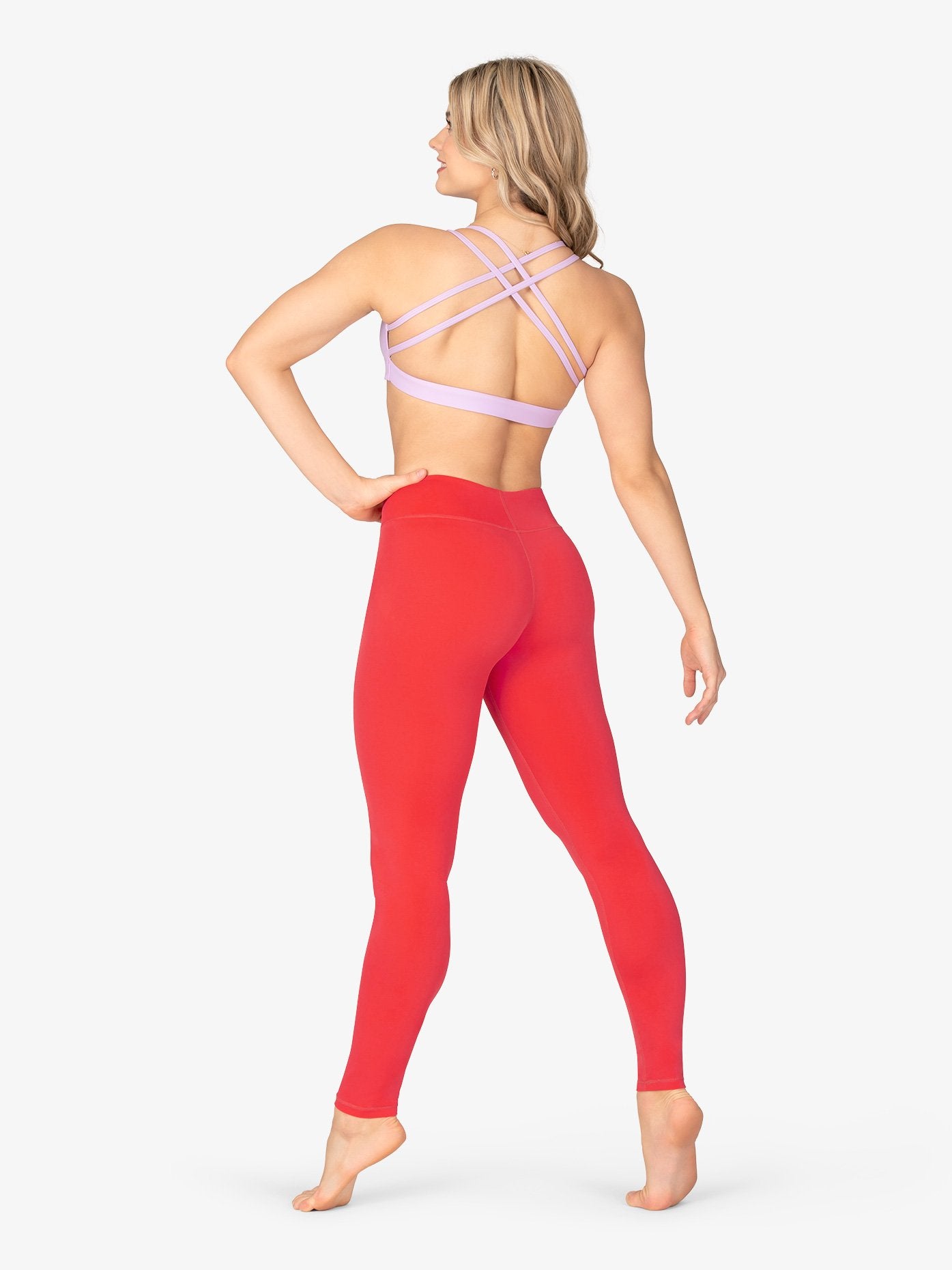 Red High Waist Full Length Leggings for Women