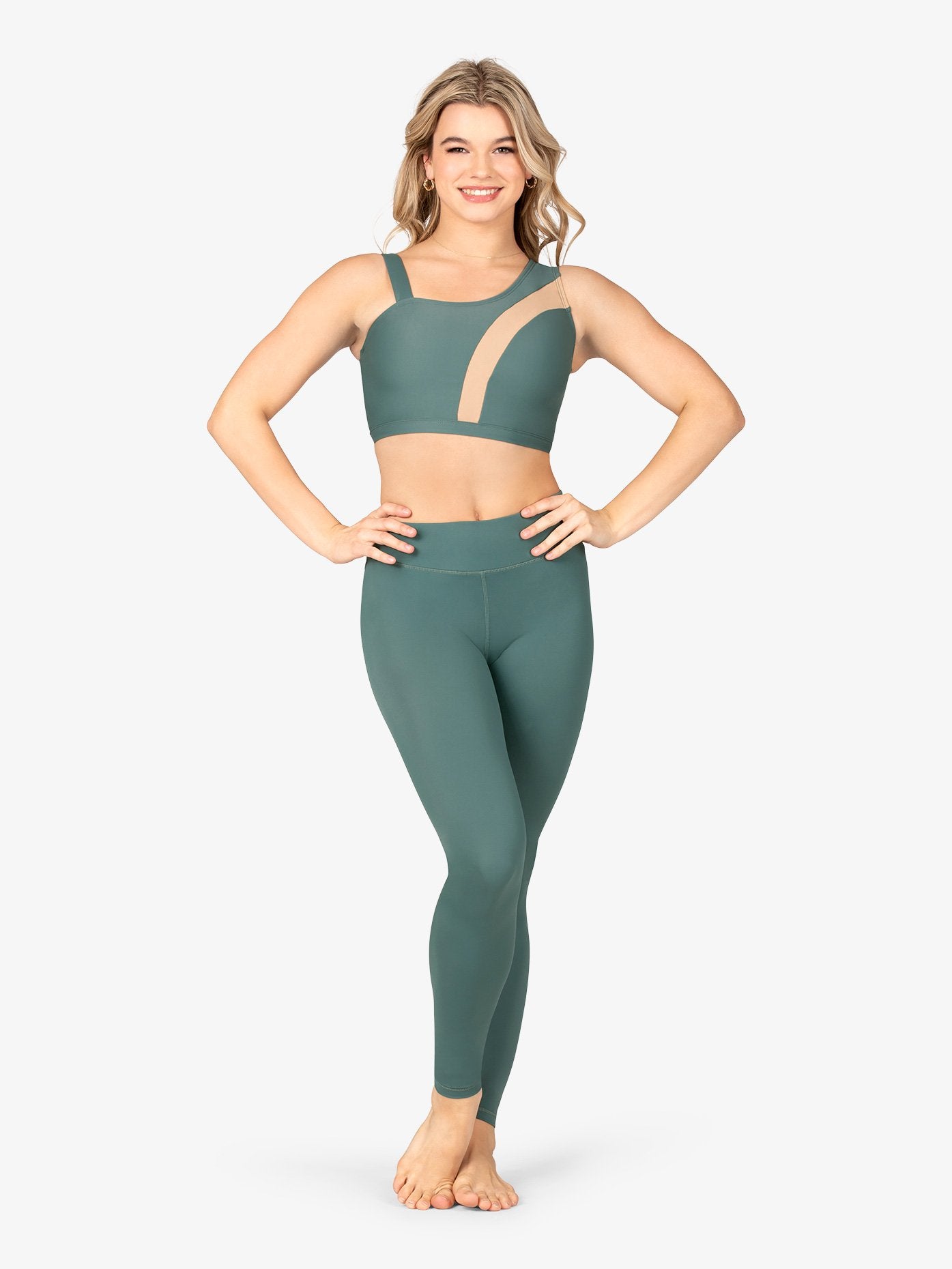 Green High Waist Full Length Leggings for Women