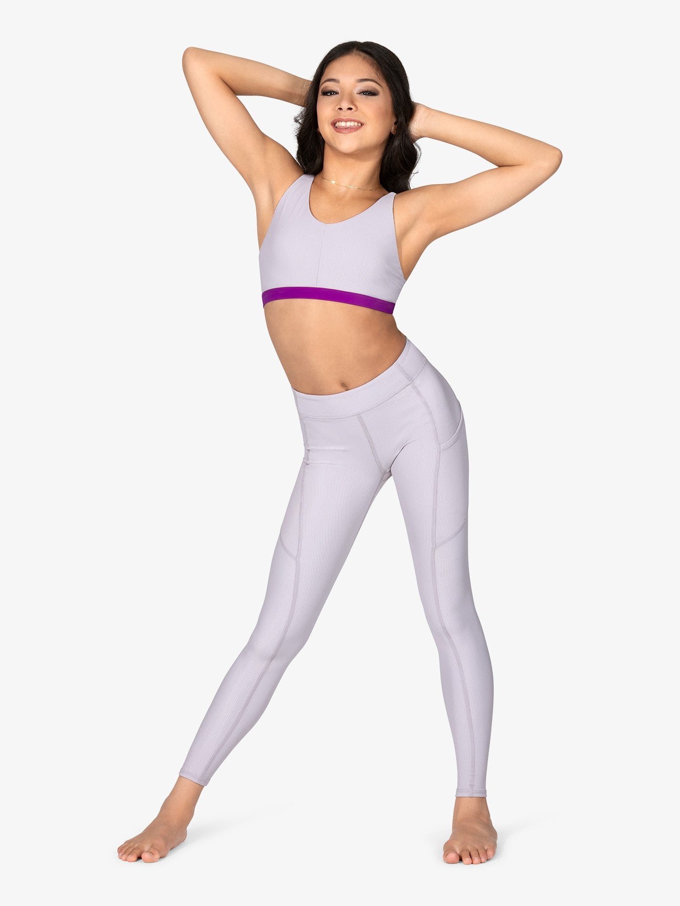 Women's high waist leggings featuring ribbed texture and convenient side pocket