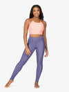 high waisted purple leggings with ribbed texture and pockets