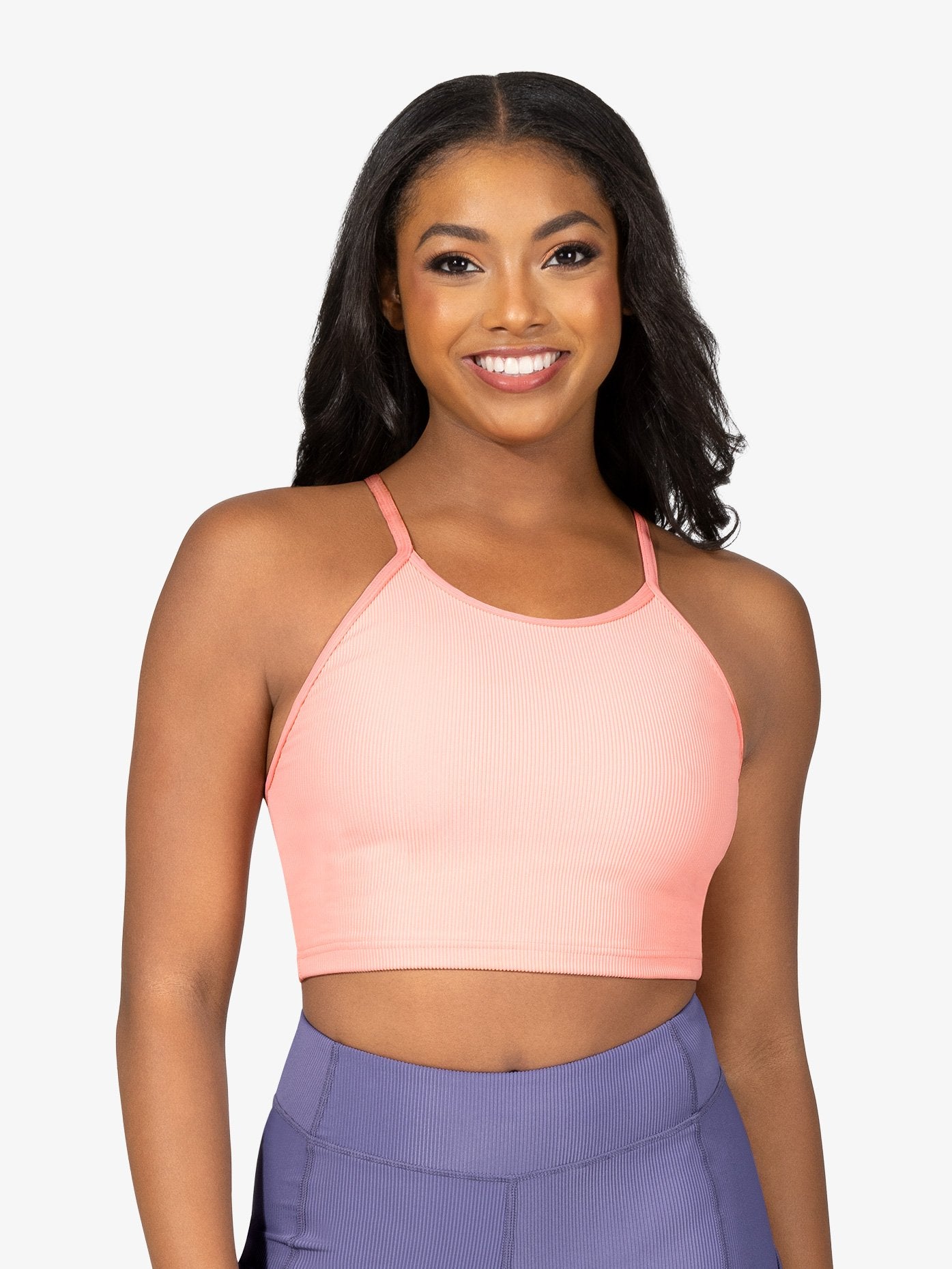 Peach ribbed halter crop top