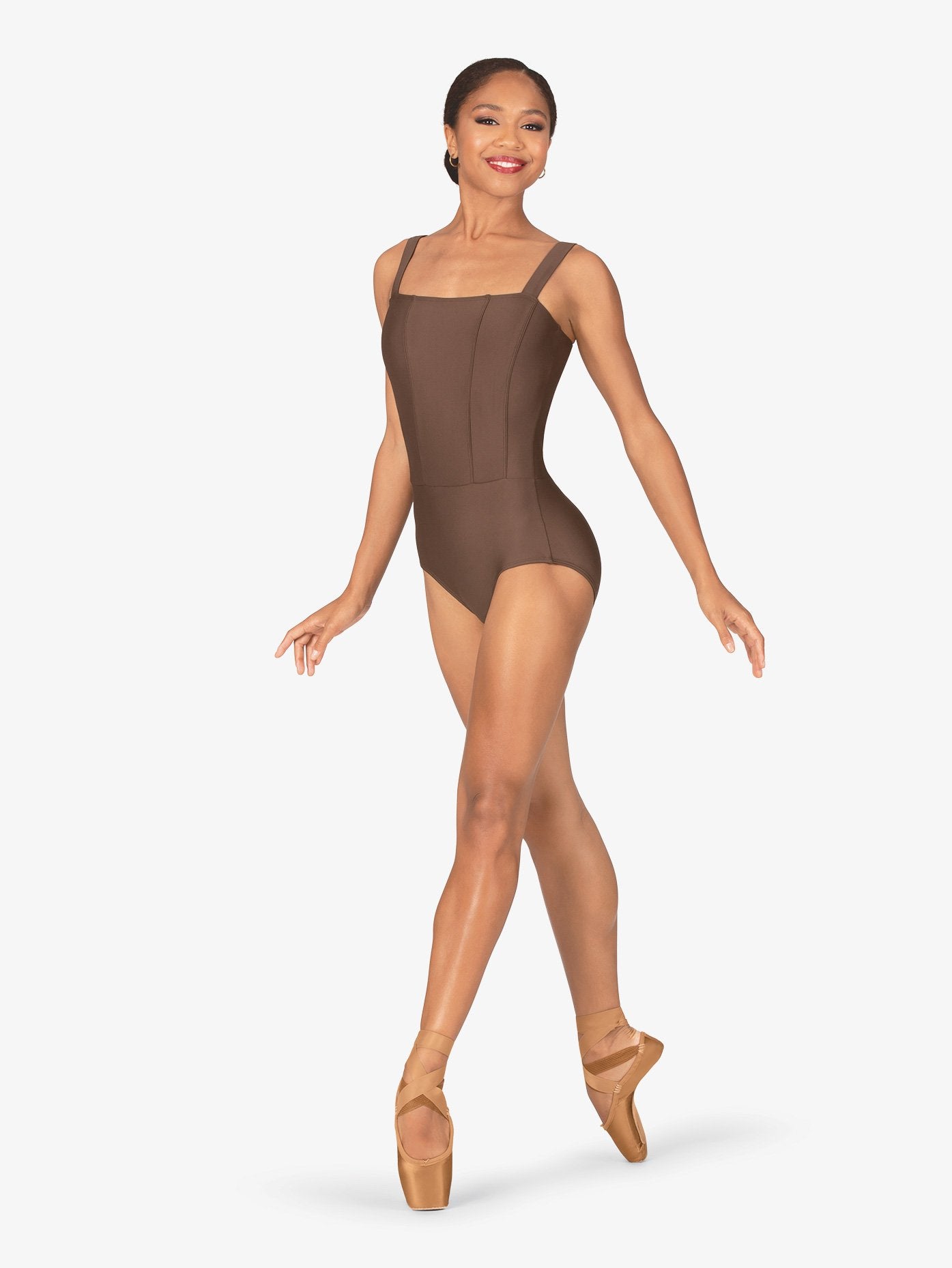 Womens Square Neck Corset Brown Leotard