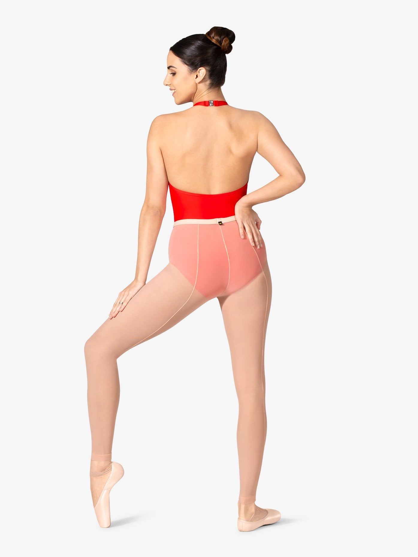 Women's peach mesh leggings with breathable fabric design