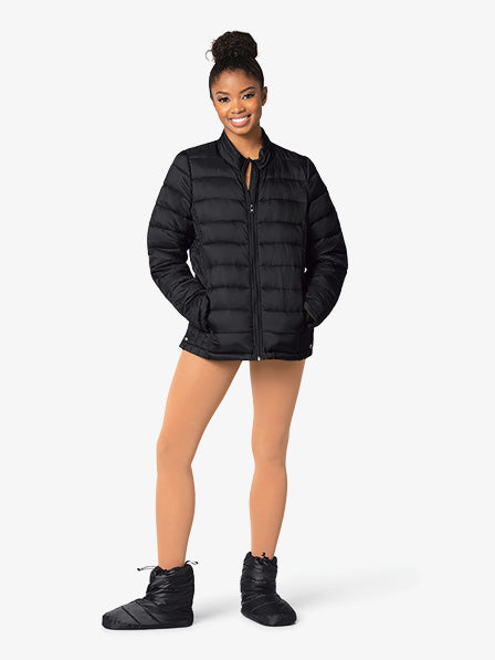 Womens Long Sleeve Puffy Warm-Up Jacket in Black