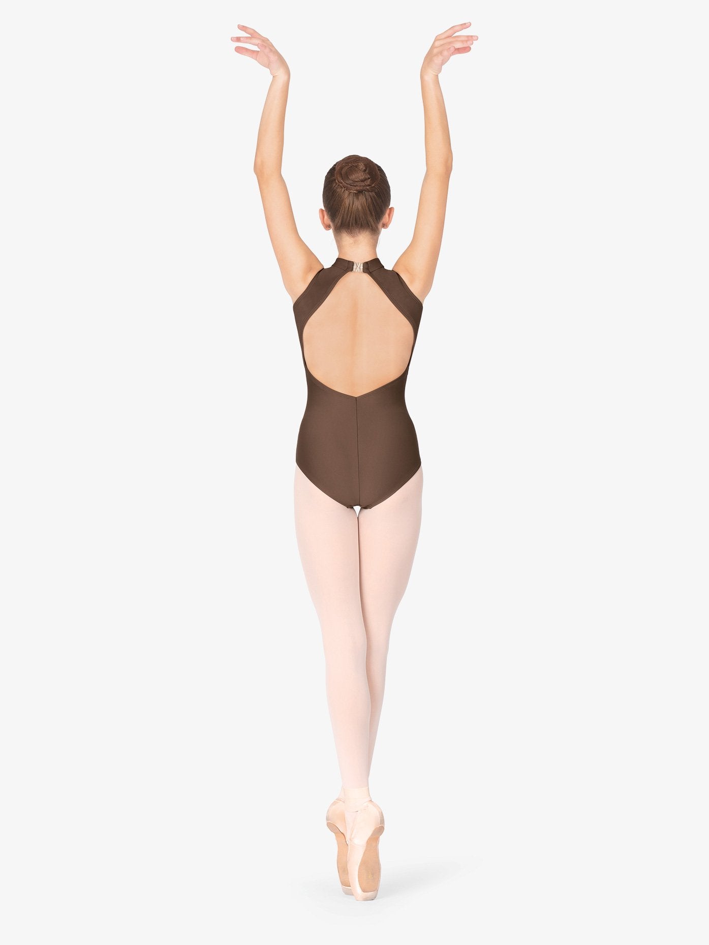 Girls Mock Neck Brown Tank Leotard