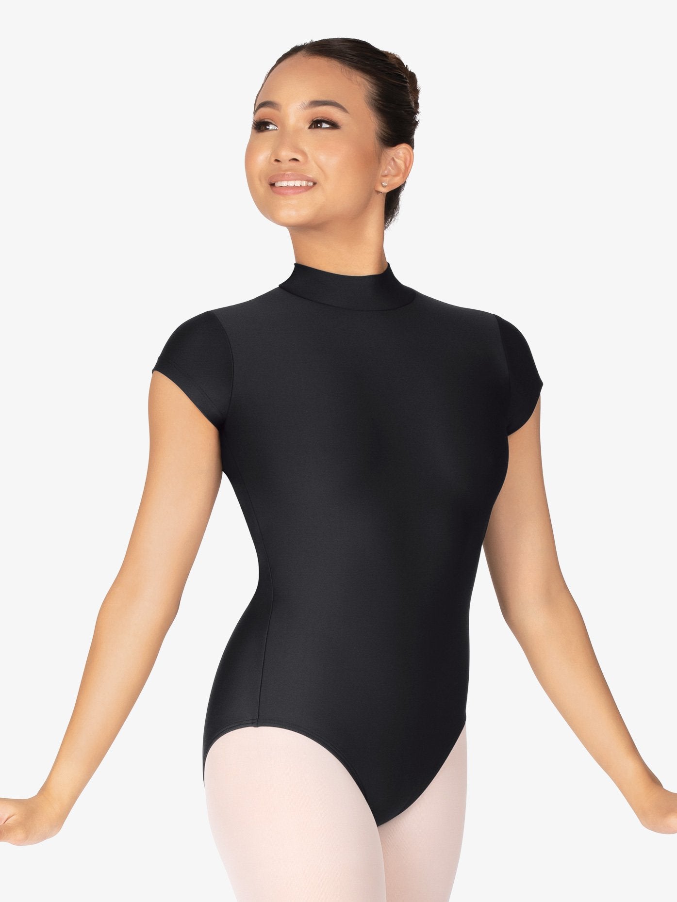 Womens Mock Neck Cap Sleeve Black Leotard