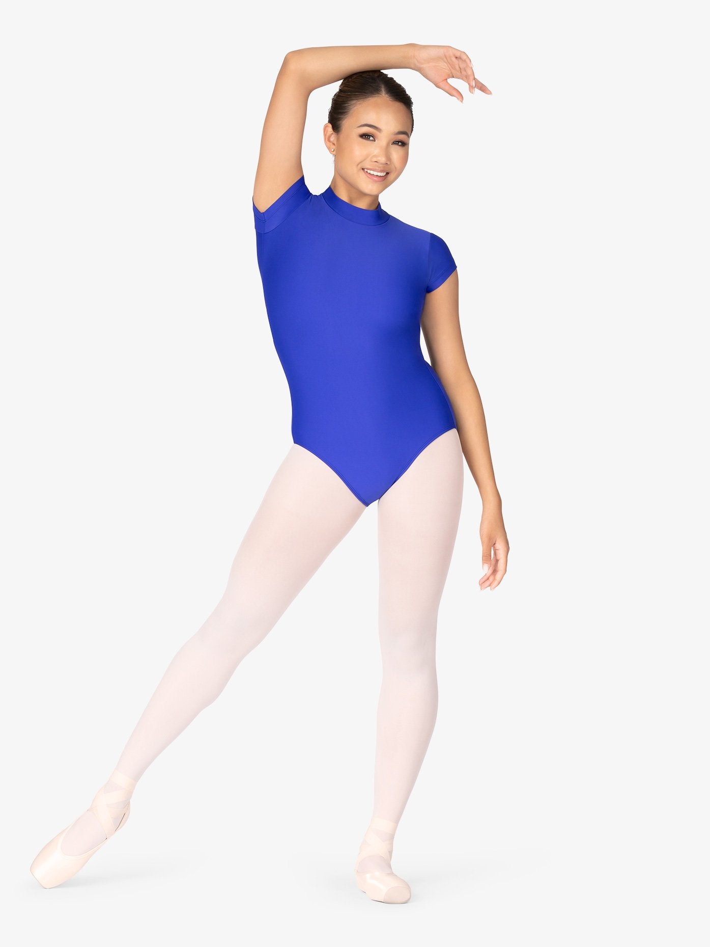 Womens Mock Neck Cap Sleeve Blue Leotard