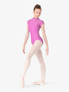 Womens Mock Neck Cap Sleeve Pink Leotard