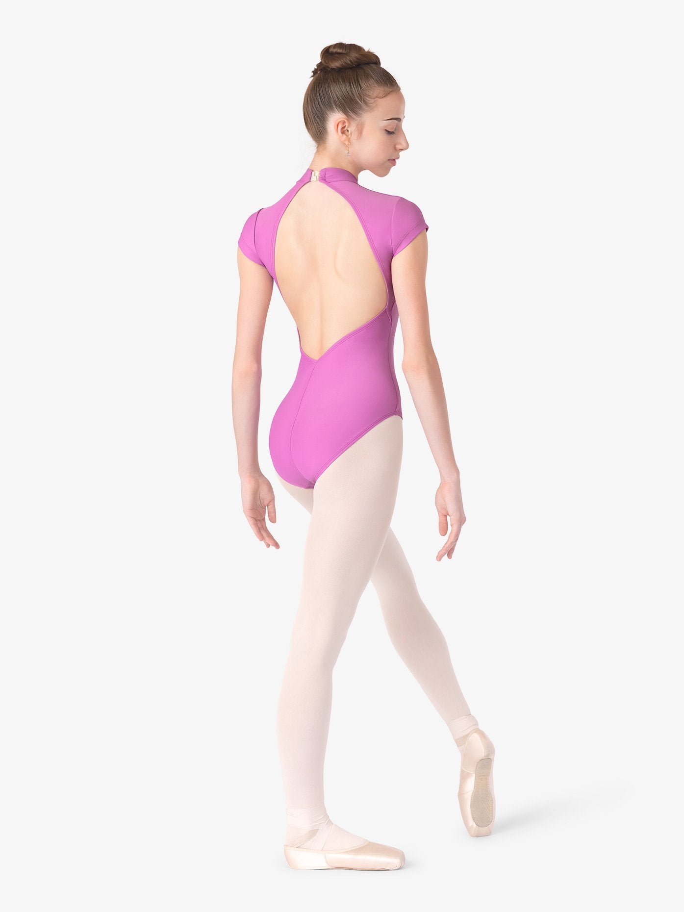 Womens Mock Neck Cap Sleeve Pink Leotard