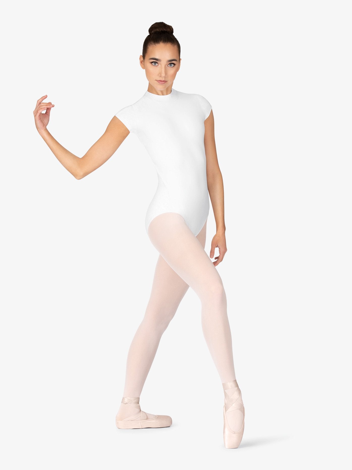 Womens Mock Neck Cap Sleeve White Leotard