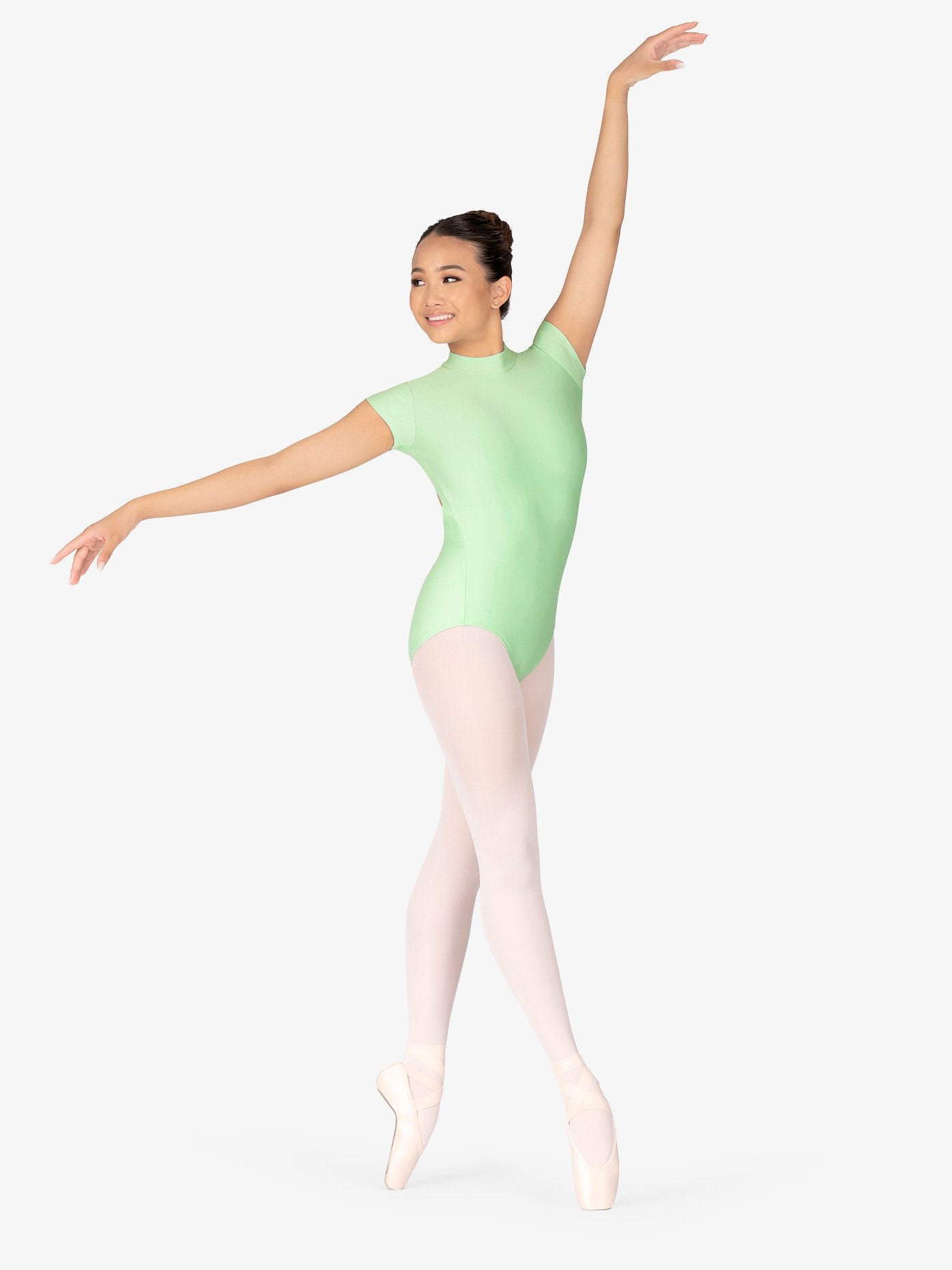 Womens Mock Neck Cap Sleeve Green Leotard