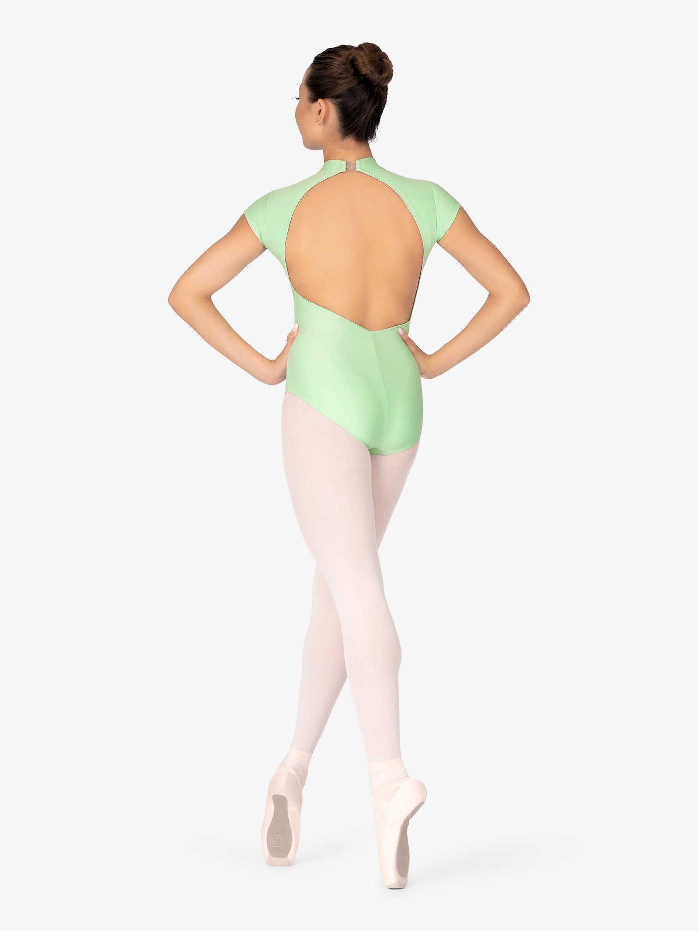 Womens Mock Neck Cap Sleeve Green Leotard