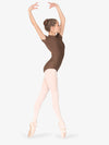 Girls Mock Neck Cap Sleeve Brown Leotard