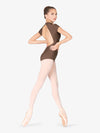 Girls Mock Neck Cap Sleeve Brown Leotard