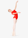 Girls Mock Neck Cap Sleeve Red Leotard