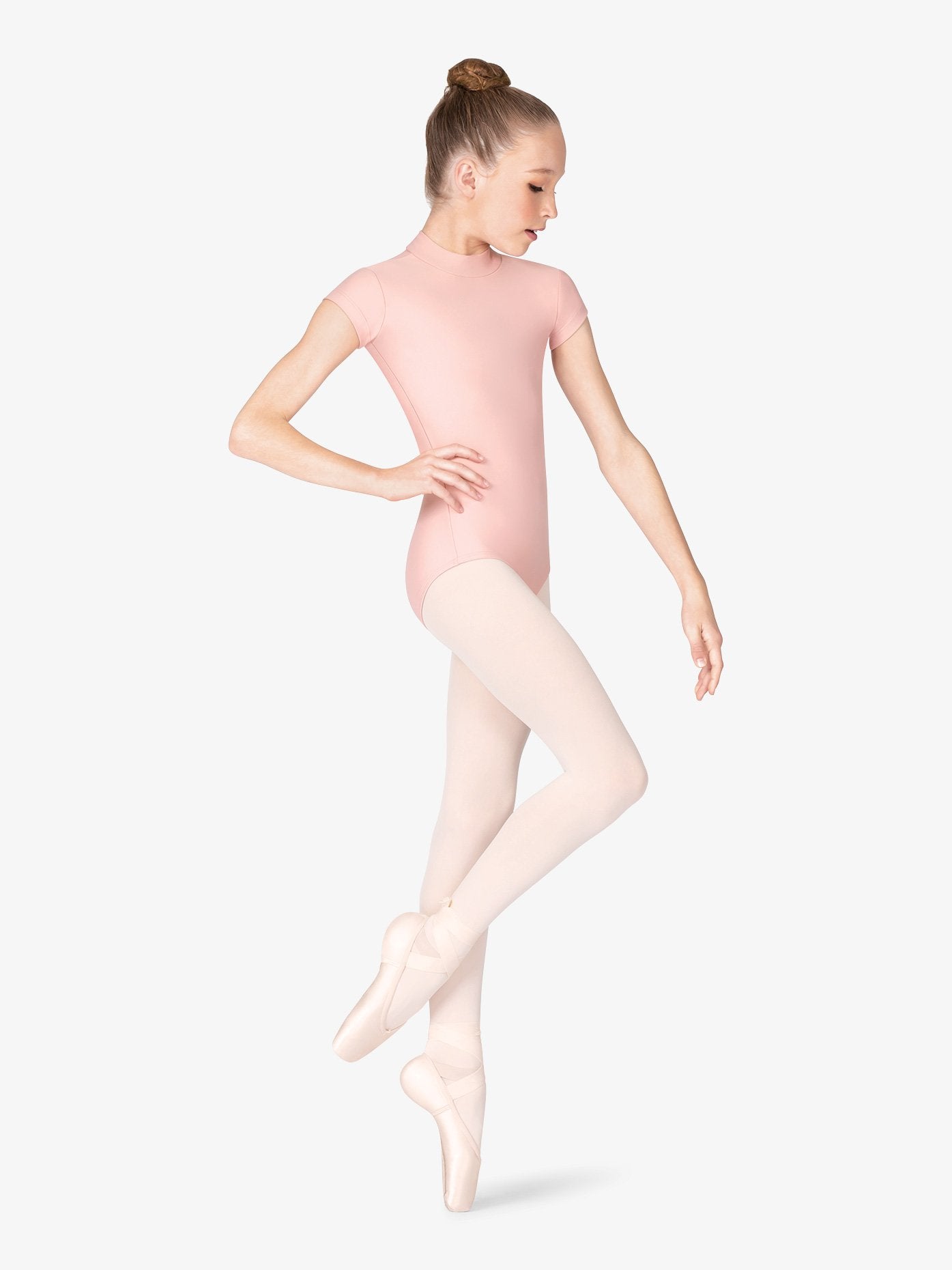 Girls Mock Neck Cap Sleeve Pink Leotard