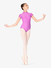 Girls Mock Neck Cap Sleeve Pink Leotard