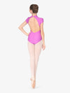 Girls Mock Neck Cap Sleeve Pink Leotard