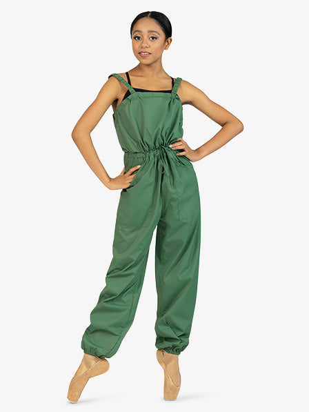 Girls' pull-on warm-up green overalls