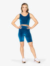 Women's blue velvet cropped tank top