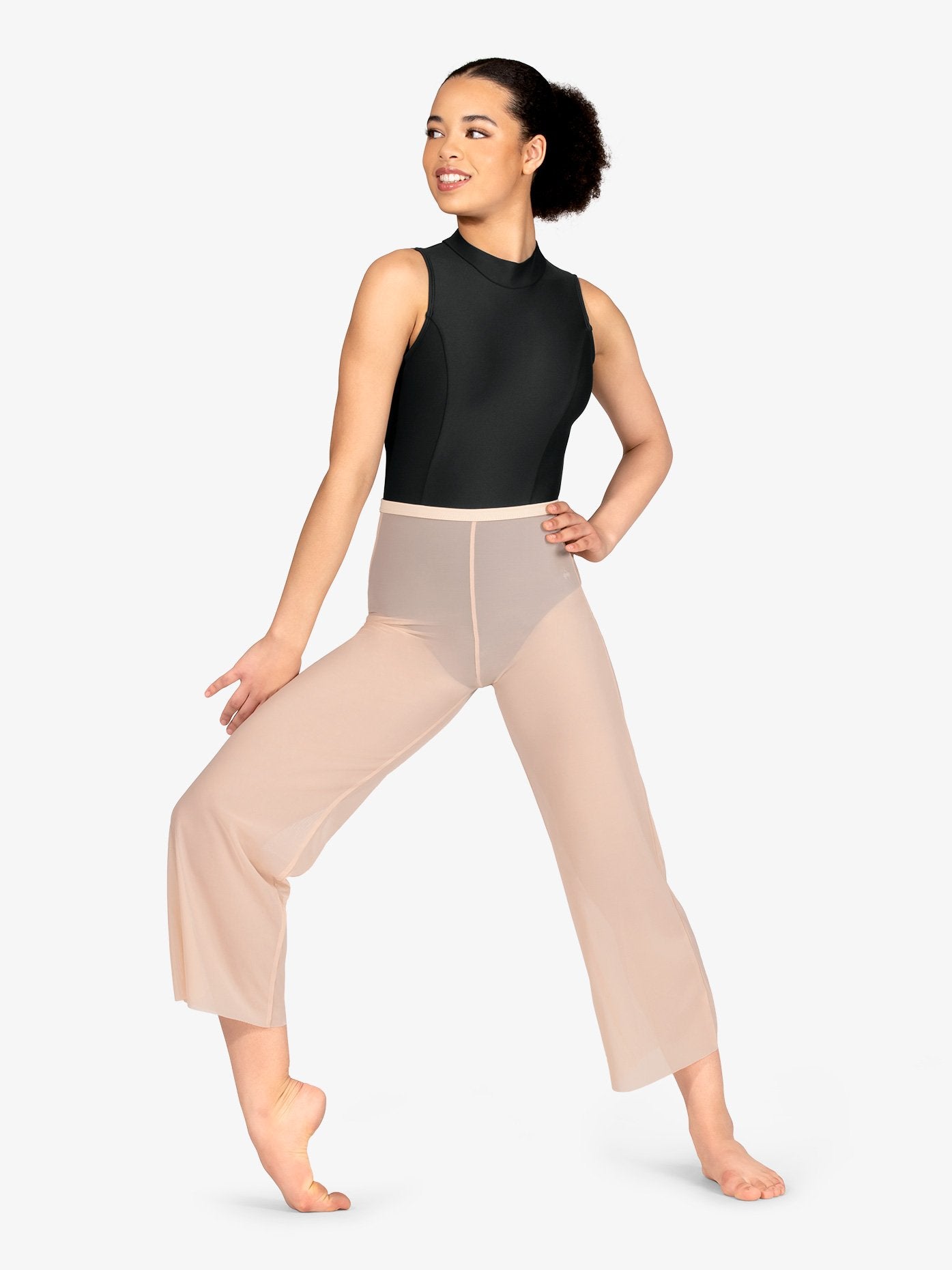 Womens' Wide Leg Beige Mesh Pants