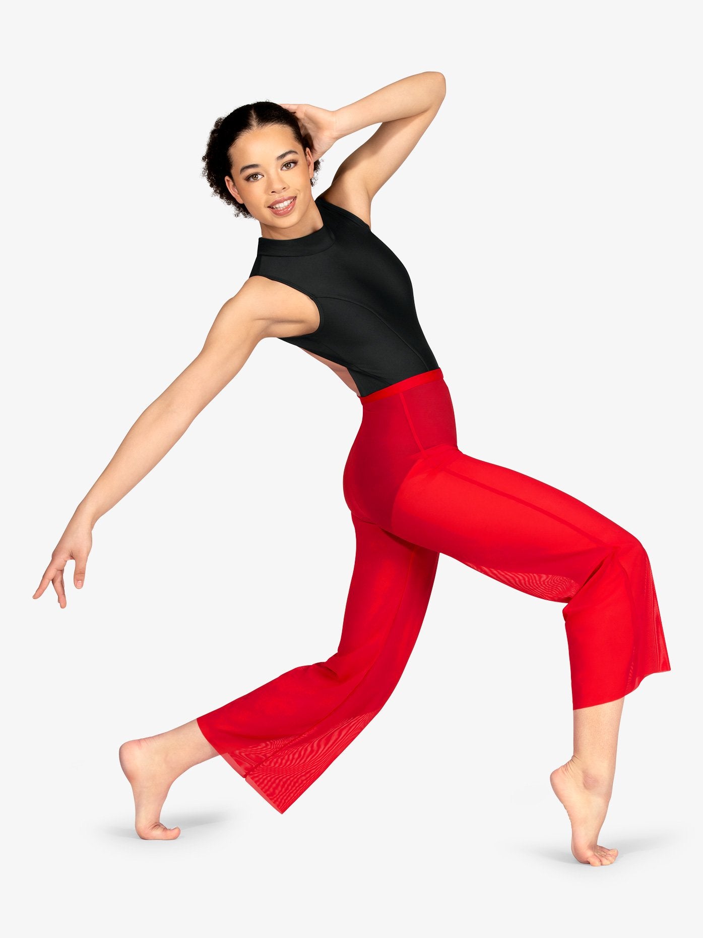 Womens' Wide Leg Red Mesh Pants