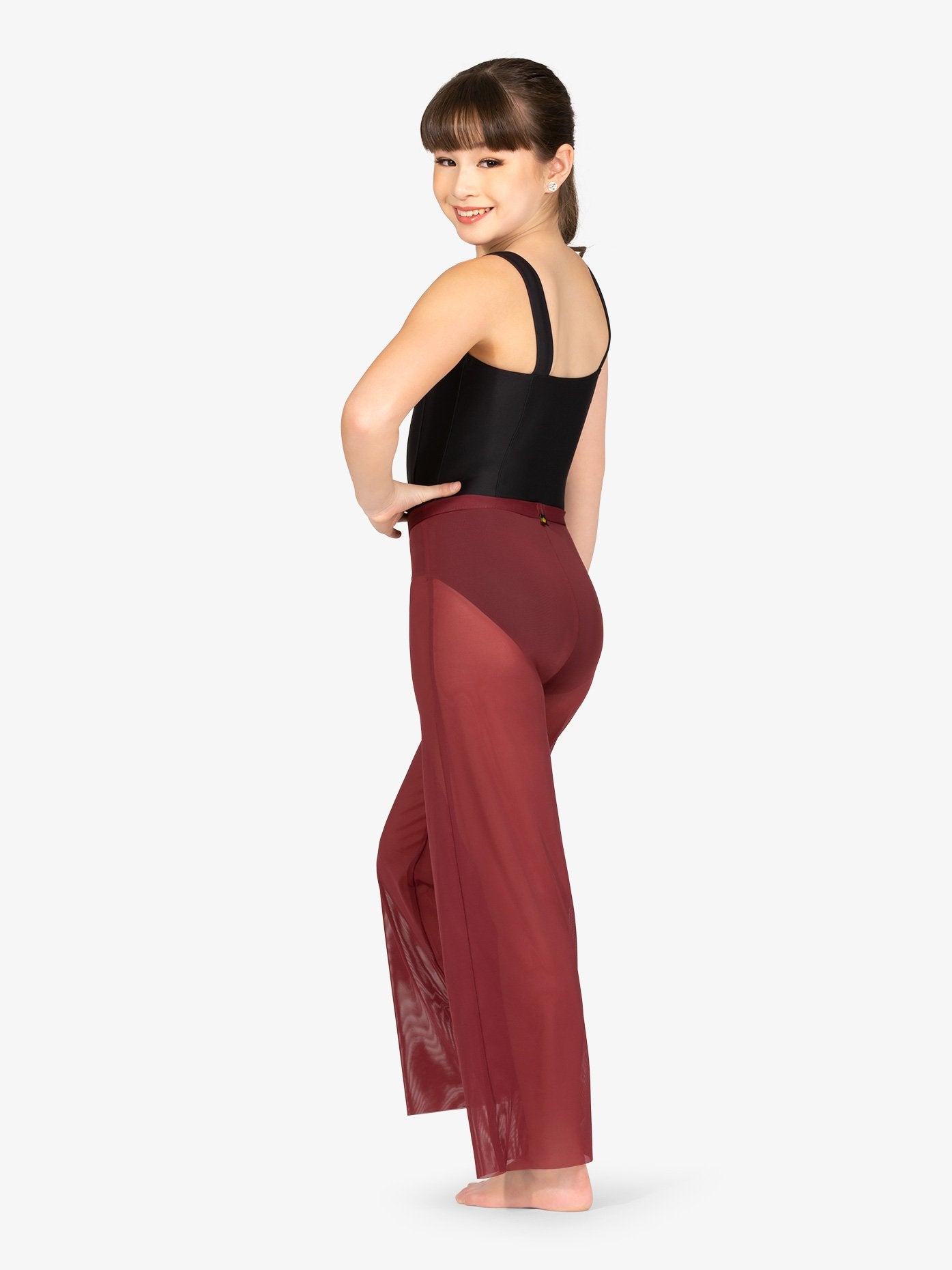 Womens' Wide Leg Maroon Mesh Pants