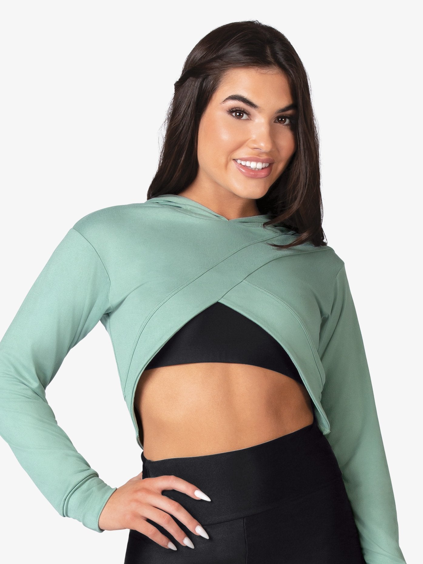 Womens Mock Wrap Butter-Soft Crop Hoodie in Mint